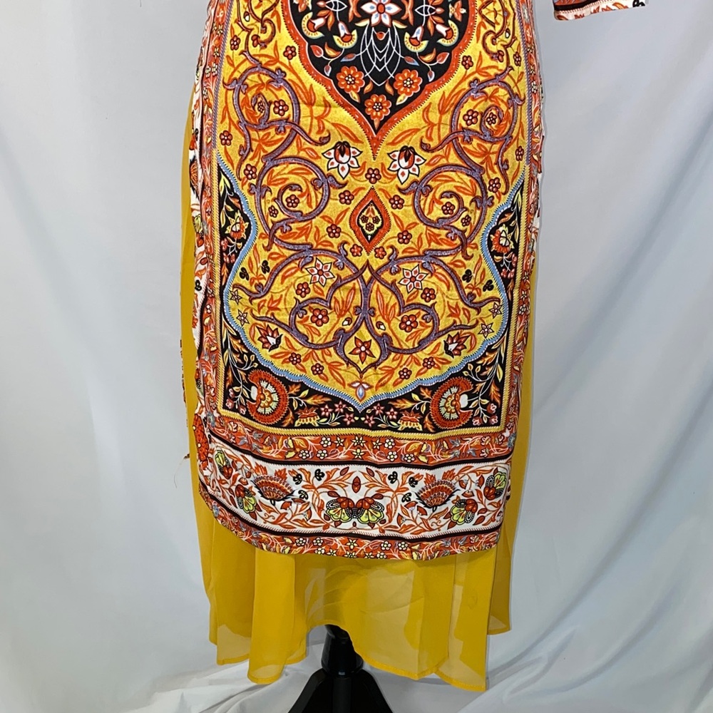 Misslook Yellow Mandala Print Beaded Neck Tunic Dress Kurta - Large - Picture 2 of 12